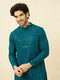 Manyavar Teal Blue Chikankari Patterned Kurta Set