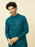 Manyavar Teal Blue Chikankari Patterned Kurta Set
