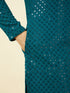 Manyavar Teal Blue Chikankari Patterned Kurta Set
