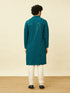 Manyavar Teal Blue Chikankari Patterned Kurta Set