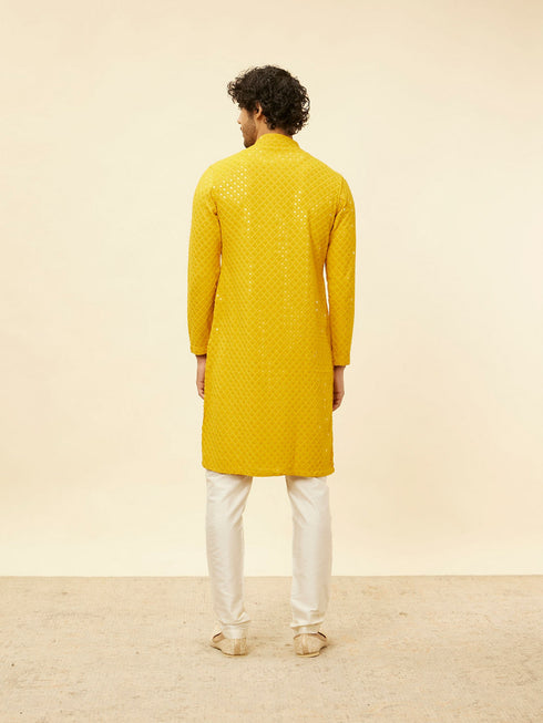Manyavar Sunglow Yellow Chikankari Embroidered Sequinned Kurta Set