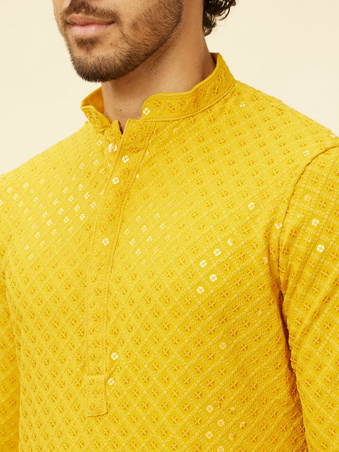 Manyavar Sunglow Yellow Chikankari Embroidered Sequinned Kurta Set
