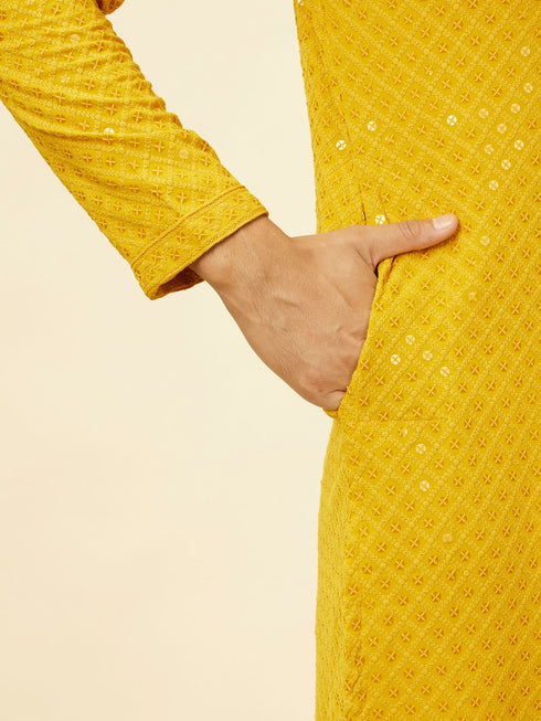 Manyavar Sunglow Yellow Chikankari Embroidered Sequinned Kurta Set