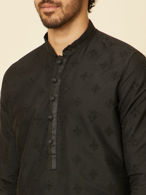 Manyavar Kohl Black Self Patterned Kurta Set