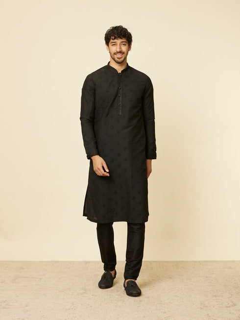 Manyavar Kohl Black Self Patterned Kurta Set