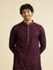 Manyavar Dark Purple Jaal Patterned Kurta Set with Rhinestones
