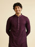 Manyavar Dark Purple Jaal Patterned Kurta Set with Rhinestones