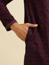 Manyavar Dark Purple Jaal Patterned Kurta Set with Rhinestones