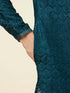 Manyavar Teal Blue Leaf Jaal Patterned Kurta Set