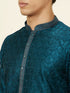 Manyavar Teal Blue Leaf Jaal Patterned Kurta Set