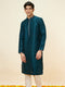 Manyavar Teal Blue Leaf Jaal Patterned Kurta Set