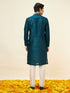 Manyavar Teal Blue Leaf Jaal Patterned Kurta Set