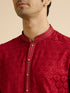Manyavar Red Medallion Patterned Kurta Set with Rhinestones