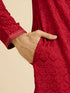 Manyavar Red Medallion Patterned Kurta Set with Rhinestones