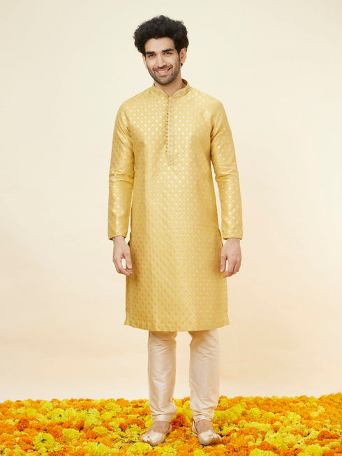Manyavar Canary Yellow Buta Patterned Kurta Set