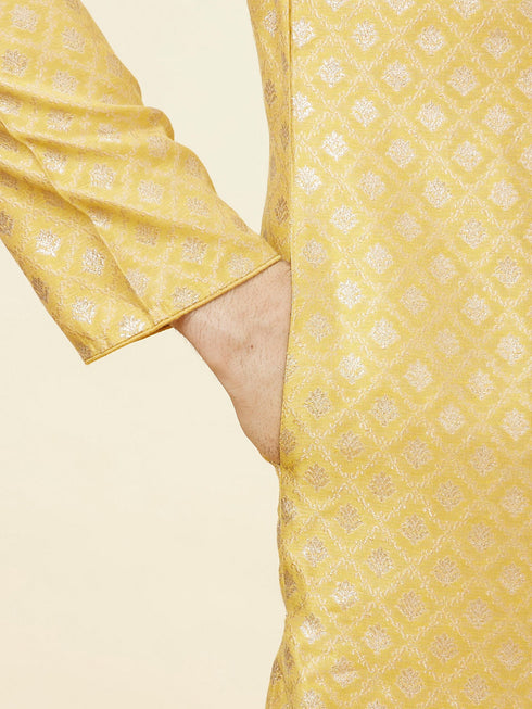 Manyavar Canary Yellow Buta Patterned Kurta Set