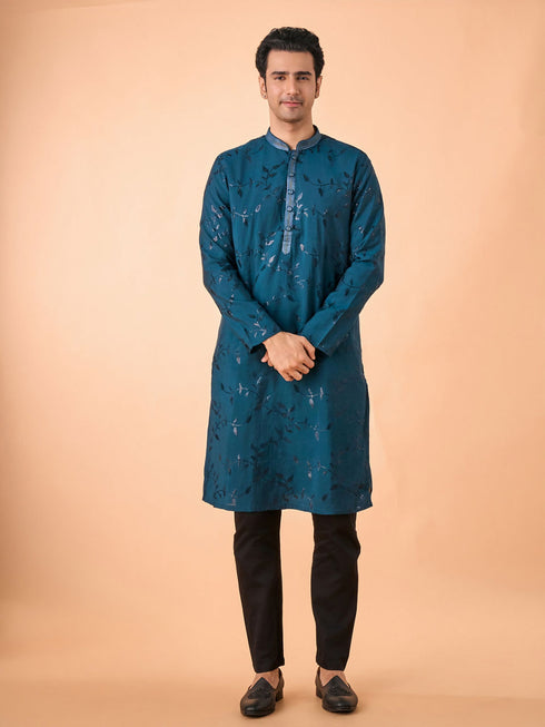 Manyavar Teal Blue Elegance Kurta Pajama