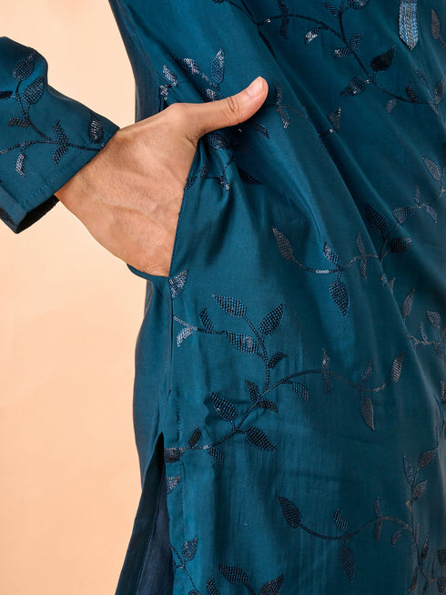 Manyavar Teal Blue Elegance Kurta Pajama