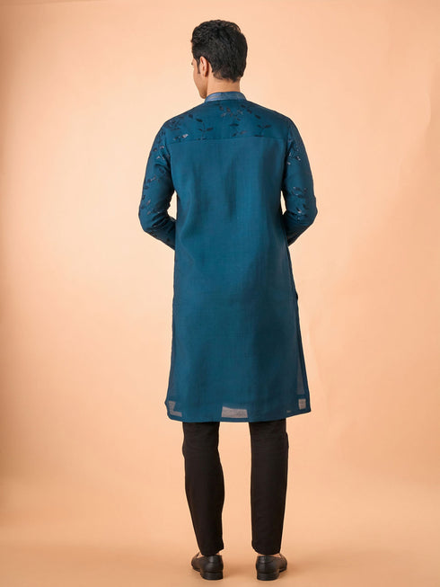 Manyavar Teal Blue Elegance Kurta Pajama