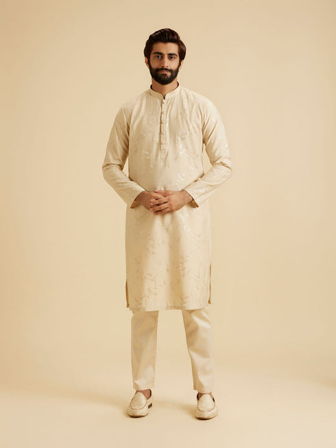 Manyavar Beige Elegance Kurta Pajama