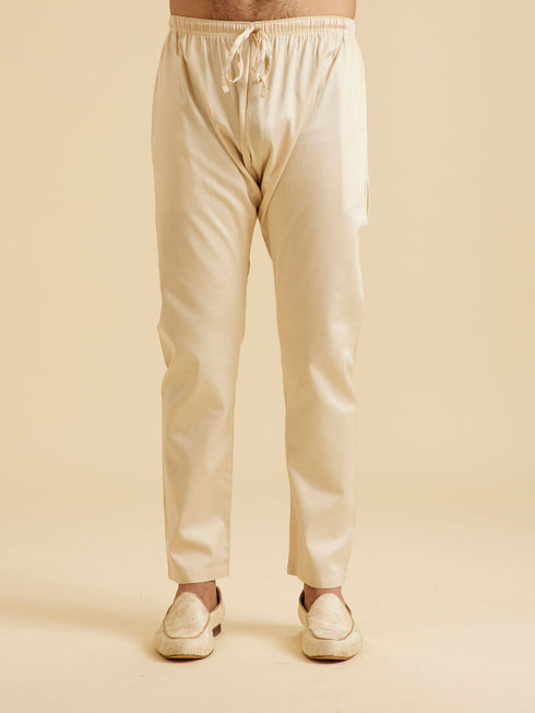 Manyavar Beige Elegance Kurta Pajama
