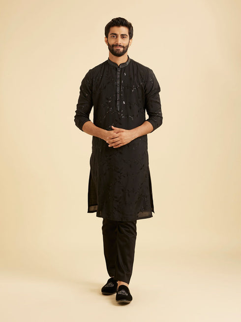 Manyavar Elegant Black Kurta Pajama