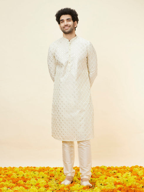 Manyavar Pastel Green Kolam Motif Kurta Set