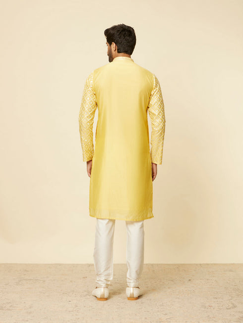 Manyavar Sunny Yellow Grid Patterned Kurta Set
