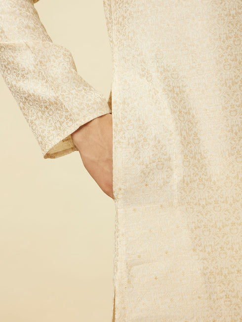 Manyavar Cloud Cream Imperial Printed Kurta Set
