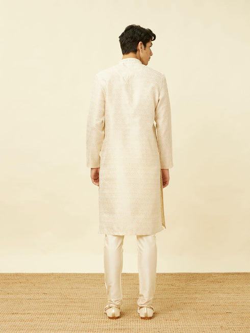 Manyavar Cloud Cream Imperial Printed Kurta Set