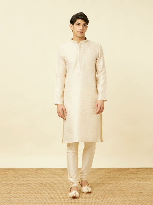 Manyavar Cloud Cream Imperial Printed Kurta Set