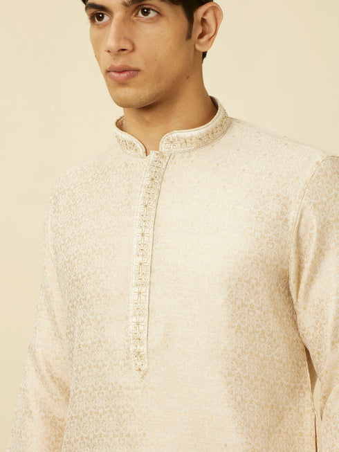 Manyavar Cloud Cream Imperial Printed Kurta Set