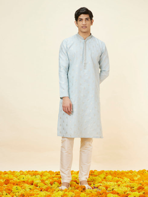 Manyavar Powder Blue Buta Motif Kurta Set