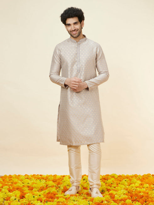 Manyavar Light Lilac Buta Motif Kurta Set