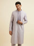Manyavar Lilac Stripped Kurta Set with Sequins Work