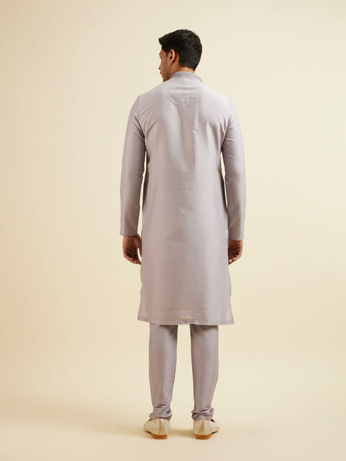 Manyavar Lilac Stripped Kurta Set with Sequins Work