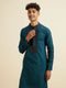 Manyavar Teal Blue Striped Kurta Set