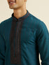 Manyavar Teal Blue Striped Kurta Set