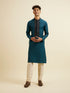 Manyavar Teal Blue Striped Kurta Set