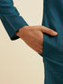 Manyavar Teal Blue Striped Kurta Set