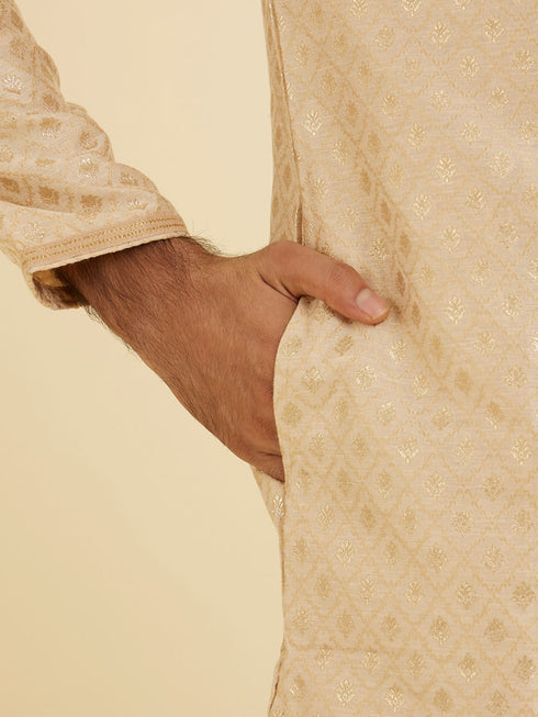 Manyavar Golden Beige Buta Patterned Kurta Set