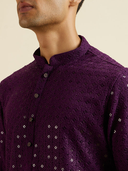Manyavar Purple Chikankari Sequinned Kurta Set