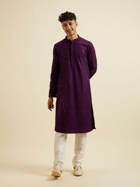 Manyavar Purple Chikankari Sequinned Kurta Set