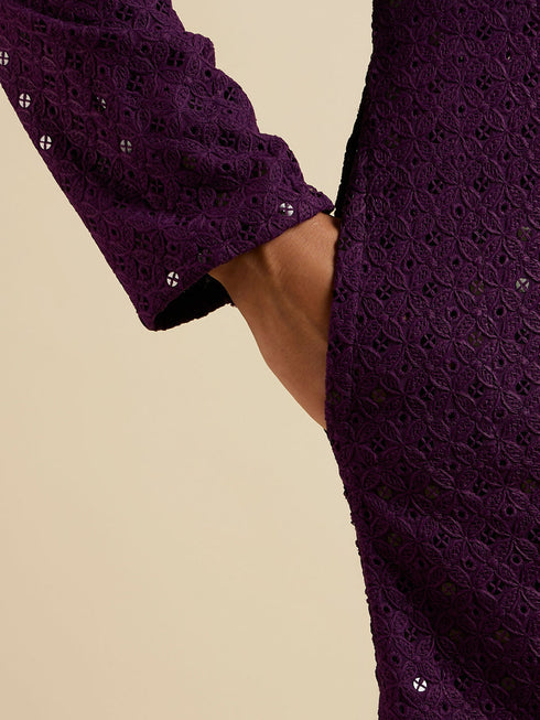 Manyavar Purple Chikankari Sequinned Kurta Set
