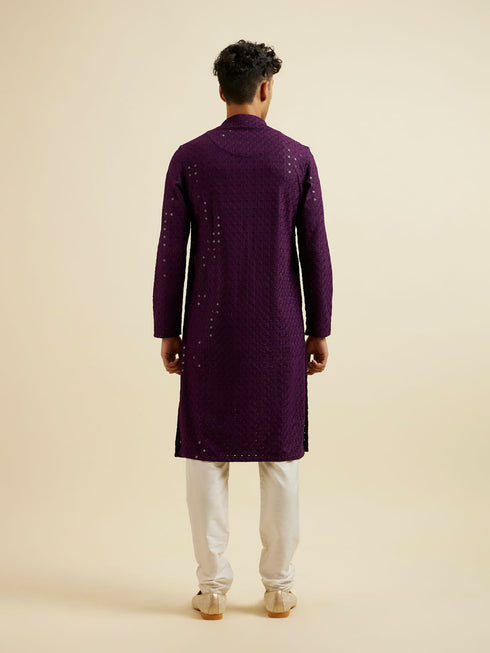 Manyavar Purple Chikankari Sequinned Kurta Set