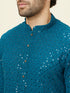 Manyavar Teal Blue Geometric Chikankari Kurta Set