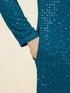Manyavar Teal Blue Geometric Chikankari Kurta Set