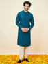 Manyavar Teal Blue Geometric Chikankari Kurta Set