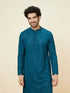 Manyavar Teal Blue Geometric Chikankari Kurta Set
