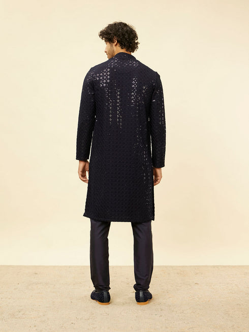 Manyavar Royal Blue Chikankari Embroidered Sequinned Kurta Set